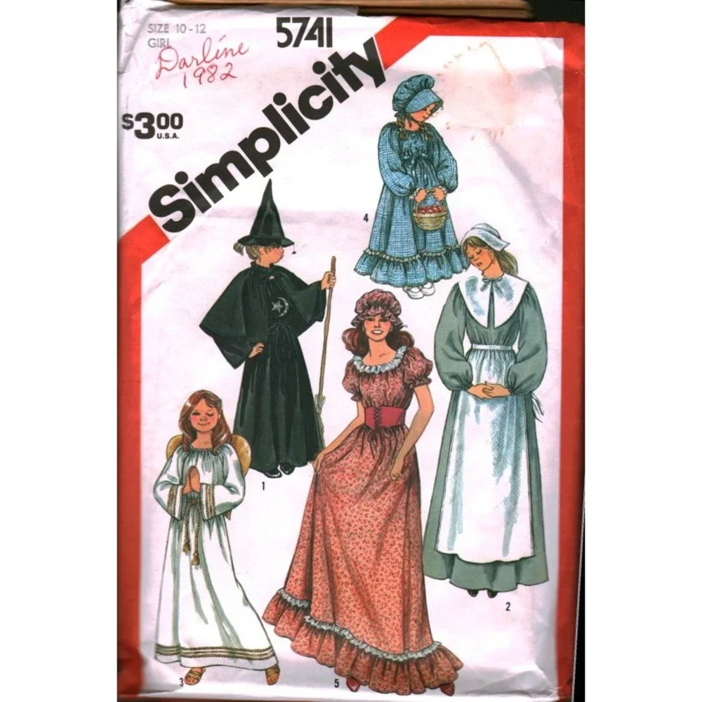 Vintage‎ Simplicity 5741 Costume Pattern Witch Pilgrim Angel Prairie Girls 10-12
